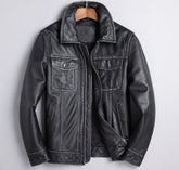 New Spring And Autumn Leather Cowhide Denim Jacket For Men